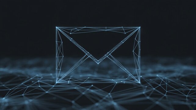 Elegant wireframe email icon floating on network, promising connectivity, communication, and modern digital solutions for your business with a stunning blue glow