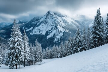 Obraz premium Nature's Serene Winter Beauty Snow-Covered Mountains