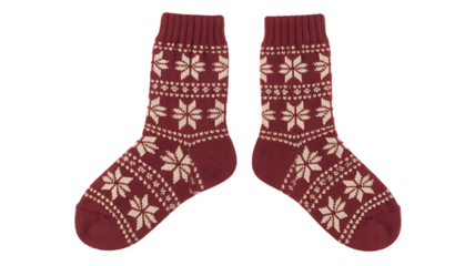 Cozy Nordic Snowflake Patterned Socks Transparent Background.