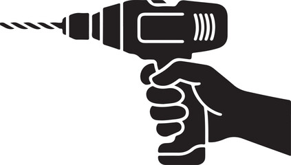 Hand holding power drill vector image, suitable for illustrating construction, renovation, and home repair projects.