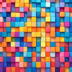 A vibrant background filled with an array of colorful cubes in various sizes, creating a lively and dynamic pattern that adds depth and energy.