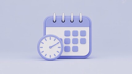Manage your schedule with this stylish 3D clock and calendar in calming lavender, ideal for planning events, setting reminders, and managing time effectively for any business
