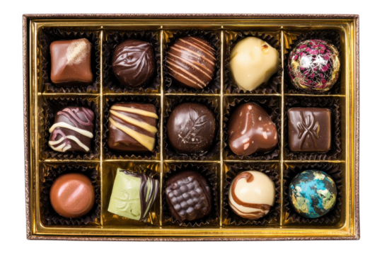 Variety of Gourmet Chocolates for Culinary and Celebration Projects on Transparent or White Background PNG