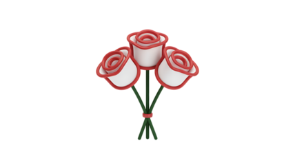 Bouquet of Three White Roses with Red Edges icon Transparent Background.