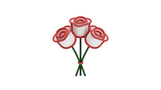 Bouquet of Three White Roses with Red Edges icon Transparent Background.
