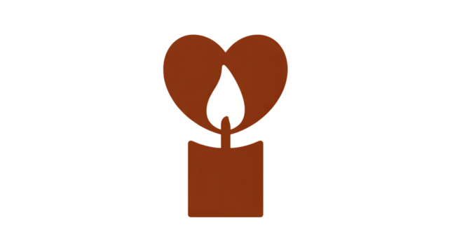 Brown Heart Flame Candle Icon metallic symbol Transparent Background.