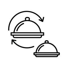 Line icon representing food service exchange or rotation with two cloches on a isolated on