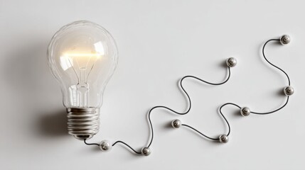 Glowing light bulb connected to network of ideas