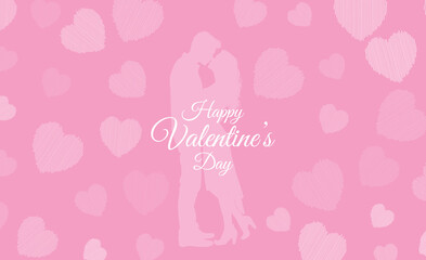 Pink background with romantic kiss and heart motif happy valentines day