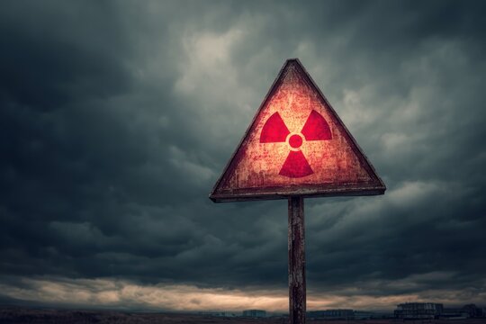 Threat and Alert: Trefoil Sign on Pole Against Ominous Sky Backdrop