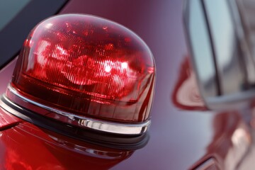 Urgent Red Flashing Beacon on a Law Enforcement Car Roof