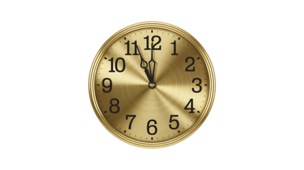Golden Clock Face Showing Almost Midnight time metal Transparent Background Perfect for Valentine’s, love and spiritual themes. High-quality scalable PNGs for T-shirts, stickers, and digital projects.