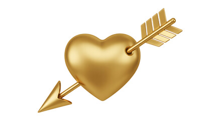 Golden Heart Pierced by Arrow cupid Transparent Background Perfect for Valentine&rsquo;s, love and spiritual themes. High-quality scalable PNGs for T-shirts, stickers, and digital projects.