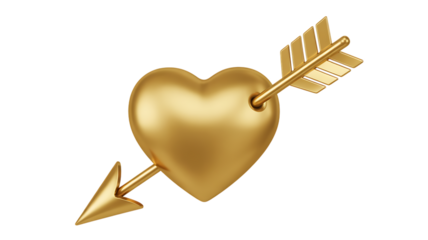 Golden Heart Pierced by Arrow cupid Transparent Background Perfect for Valentine’s, love and spiritual themes. High-quality scalable PNGs for T-shirts, stickers, and digital projects.