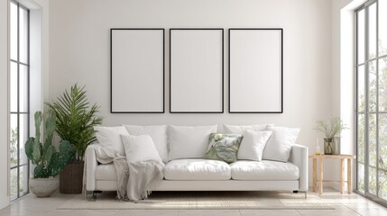 Obraz premium Modern living room interior with white sofa and art