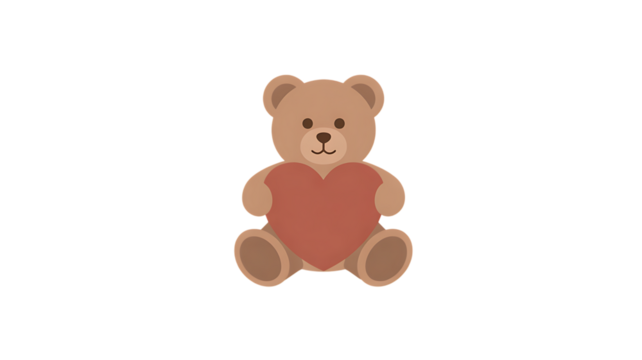 Cute Teddy Bear Holding a Red Heart love romance Transparent Background.