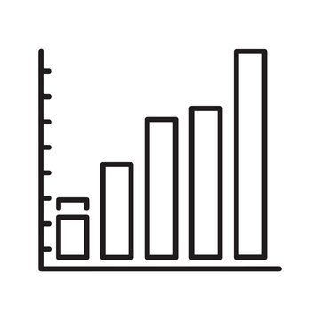 Simple black and white line art icon representing a bar chart showing steady growth and increasing data over time, isolated on
