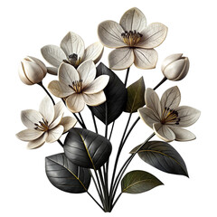 white flowers on black background