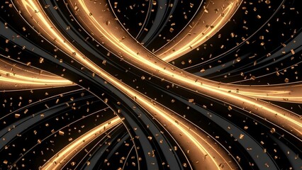 Abstract digital artwork featuring golden light trails and particles against a dark background, creating a dynamic visual.