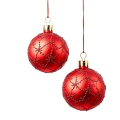 Two red Christmas ornaments isolated on transparent background