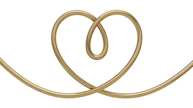 Gold Wire Heart Shape With Transparent Background.