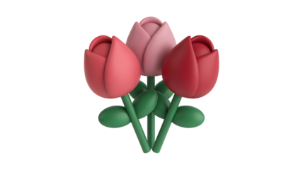 Three Cartoonish Roses in Pink and Red bouquet icon.