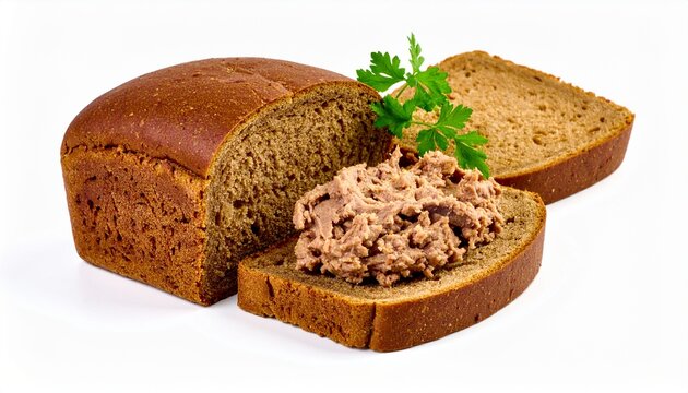 Rustic brown bread with german liverwurst pate