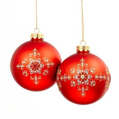 Two red Christmas ornaments isolated on transparent background