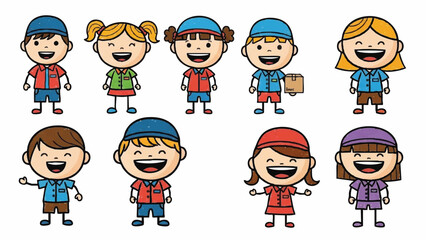Set of Diverse Happy Cartoon Children Characters for Education and Fun