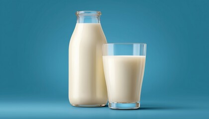 Fresh And Nutritious Pint Glass Milk Bottle With A Glass Of Milk - A Delicious And Wholesome Source Of Nourishment.