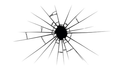 Obraz premium Cracked glass with a black hole silhouette on white background silhouette