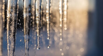 Fototapeta premium Frozen Water: Icicles Melting in Winter Sunlight