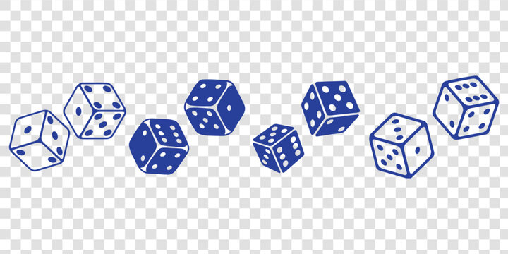 Game dice icons in outline and filled vector styles. Gambling and board game symbols with dots and cubes