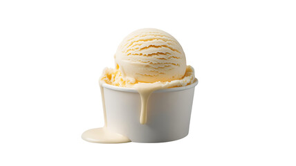Delightful Vanilla Ice Cream Scoop: A single scoop of creamy vanilla ice cream sits in a white cup, its smooth texture glistening under the light, embodying pure indulgence and sweetness.