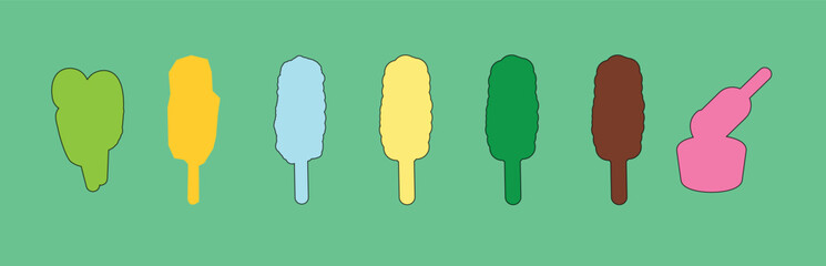 Summer ice cream and kulfi set graphic clipart design vector. Delicious ice cream and sorbet clip art collection featuring bright fruity flavours in a fun summer design. vector illustration.