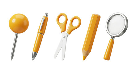 Elegant arrangement of stationery items with a vibrant color palette on a transparent backdrop