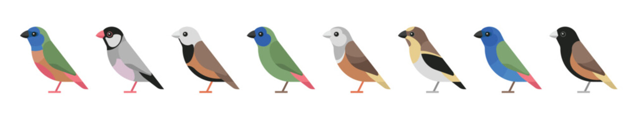 Set of Line Art Bird Icons Featuring Songbirds  in Minimal Style. Collection of bird sketches, featuring various species in different poses, perfect for nature themed designs, vector illustration.