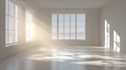 Obraz premium Bright empty room with sunbeams through windows