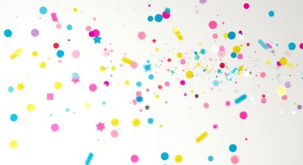 Colorful confetti burst on white background abstract festive celebration