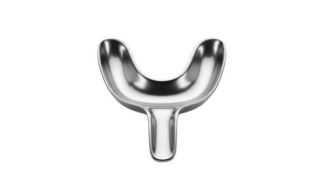 Isolated Metallic Silver Dental Impression Tray 3D Render on White Background