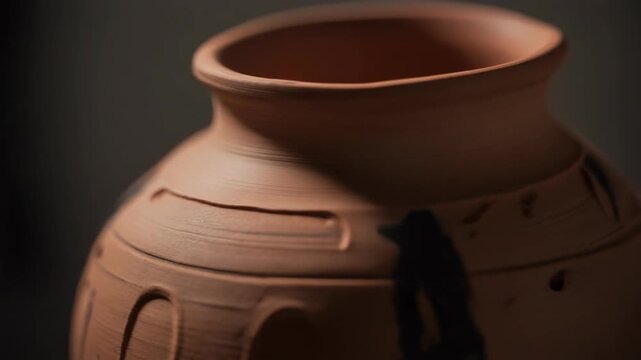 A calm crafted moment caught as pottery turns slowly revealing soft shadows and natural form
