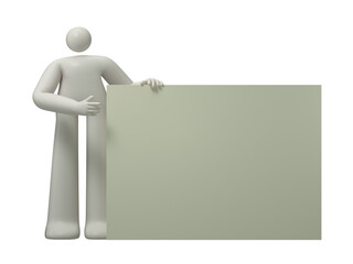3D people holding an empty white board for insert a concept