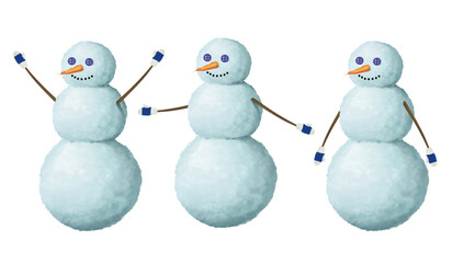 Snowman set. Cute winter cartoon illustrations on white background