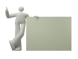 3D people holding an empty white board for insert a concept