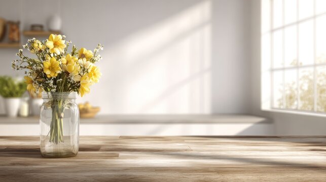 Kitchen Table Background with Copy Space Warm Morning Light