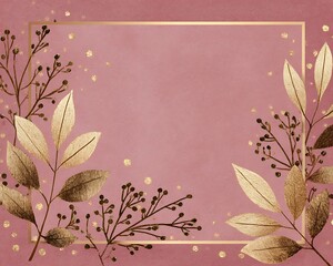Elegant rose gold floral frame with delicate botanical elements on a soft pink background