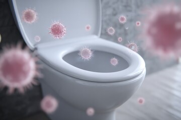 Focus on Invisible Germs on Toilet Seat Highlighting Disinfection Need