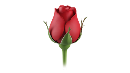 Red Rose Bud with Stem Isolated on Transparent PNG, Ideal for Valentine’s Day, love and spiritual projects, greeting cards, apps, and social media. Includes high-quality scalable PNG.