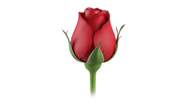Red Rose Bud with Stem Isolated on Transparent PNG, Ideal for Valentine’s Day, love and spiritual projects, greeting cards, apps, and social media. Includes high-quality scalable PNG.