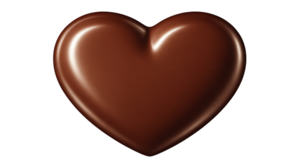 3D Glossy Chocolate Heart with Transparent Background.